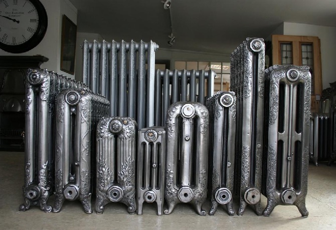 Group of Ornate Cast Iron Radiators Polished