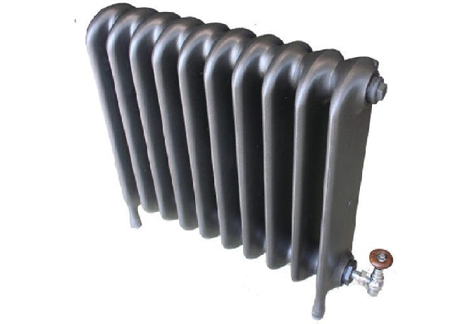 Wide School Radiator Painted in Stock Gun Metal with Chrome Traditional Style Manual Valves