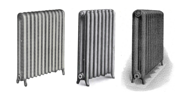 The Peerless (left), Ideal Plain (middle) and Princess school radiator (right).